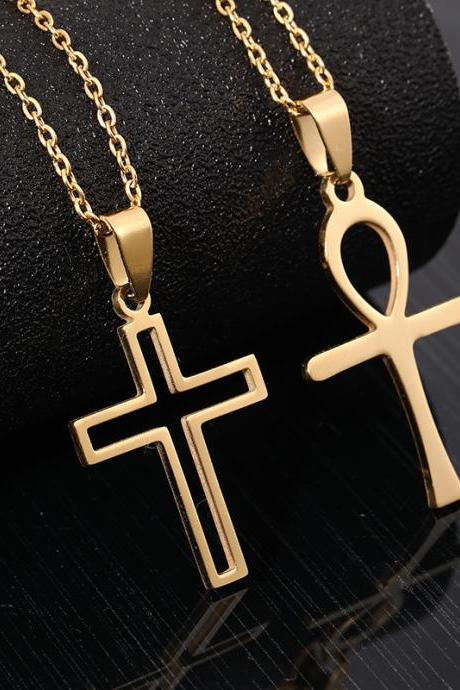 Stainless Steel Cross Pendant Necklace, Versatile For Men And Women