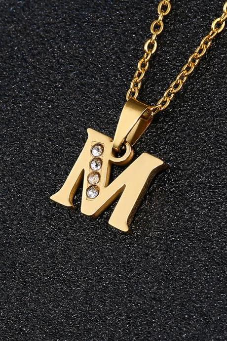 Letter M Necklace, Lucky English Letter Couple Pendant Pendant Clavicle Chain